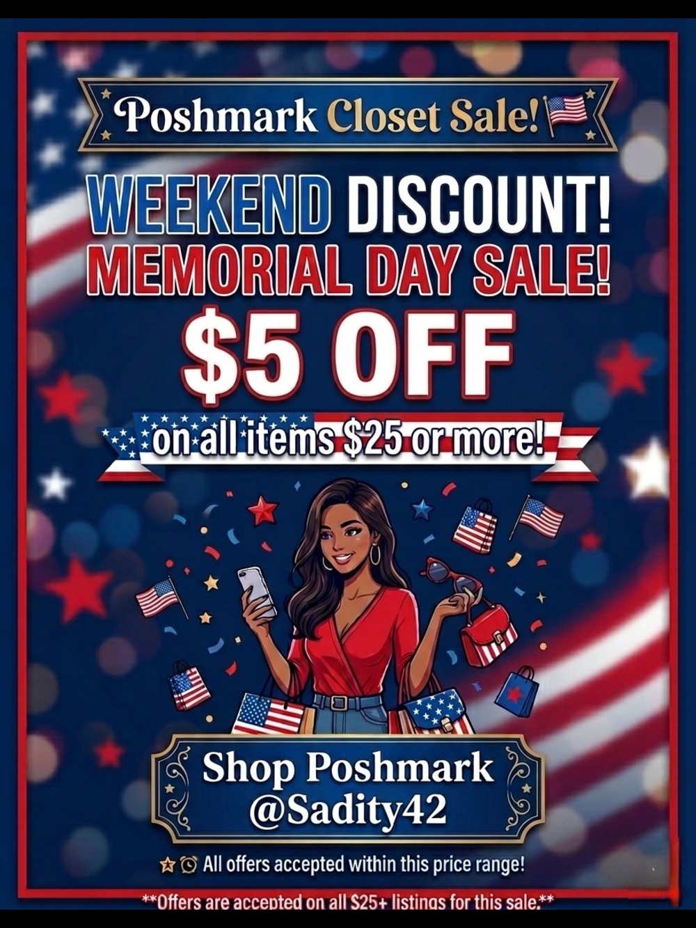 Patriotic Memorial Day Sale Graphic - Red & Navy